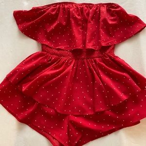 Strapless Sleeveless Red + White Dotted Jumper